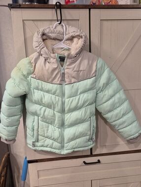 Eddie Bauer Mint Green and Cream Girls' Puffer Jacket with Hood